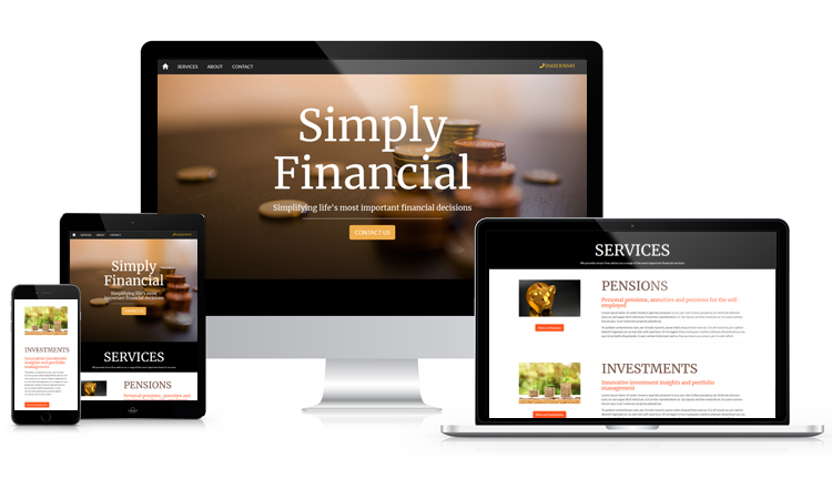 Financial services website on various devices